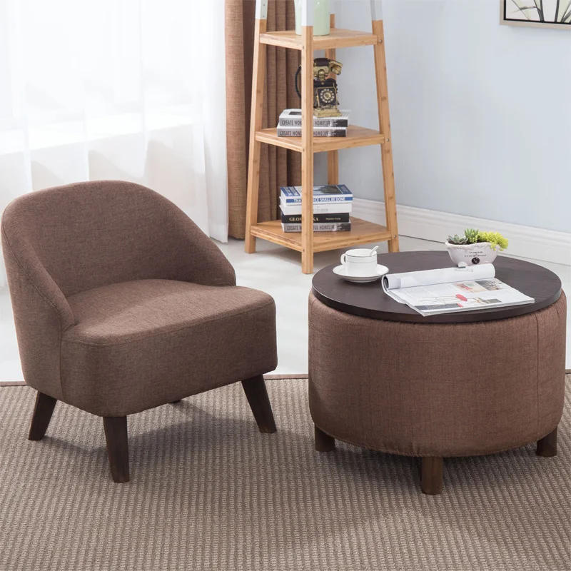 Simple Modern Single Sofa Small Tea Table Combination Mini Balcony Bedroom Cafe Fabric Small Chair