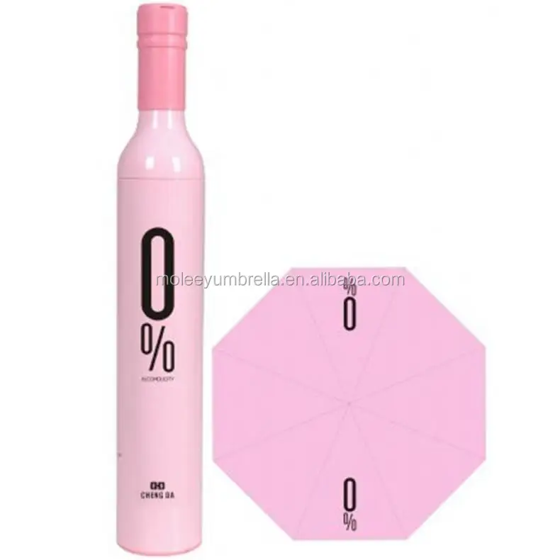 Customized Deco Cap Cheap Promotional Rose Perfume Wine Bottle Shape Umbrella in Small Quantity