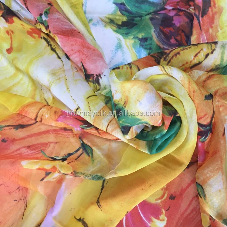 Howmay Digital Print Silk Fabric Chiffon For Scarf,Dress,Shirt