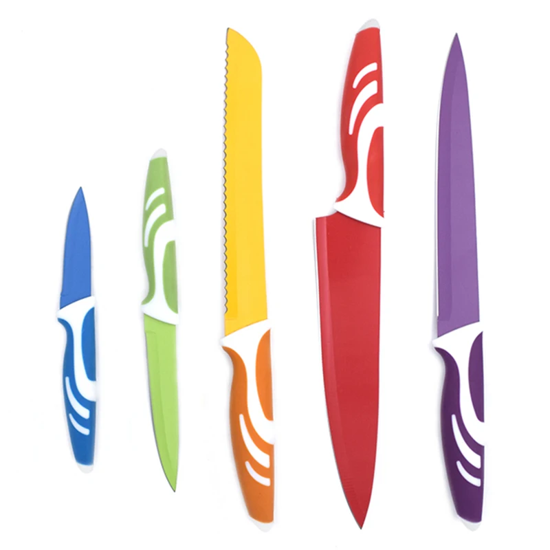 
5 шт. кухонный нож набор цветных закодированных кухонных ножей с мягкими сенсорными ручками 