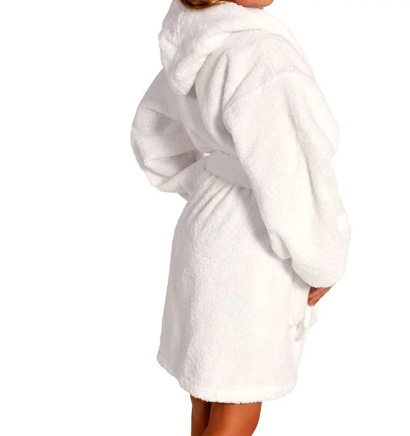 white hooded towelling robe