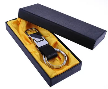 Classic and Fashion black Men PU Key Ring leather keychain Business key chain leather double ring