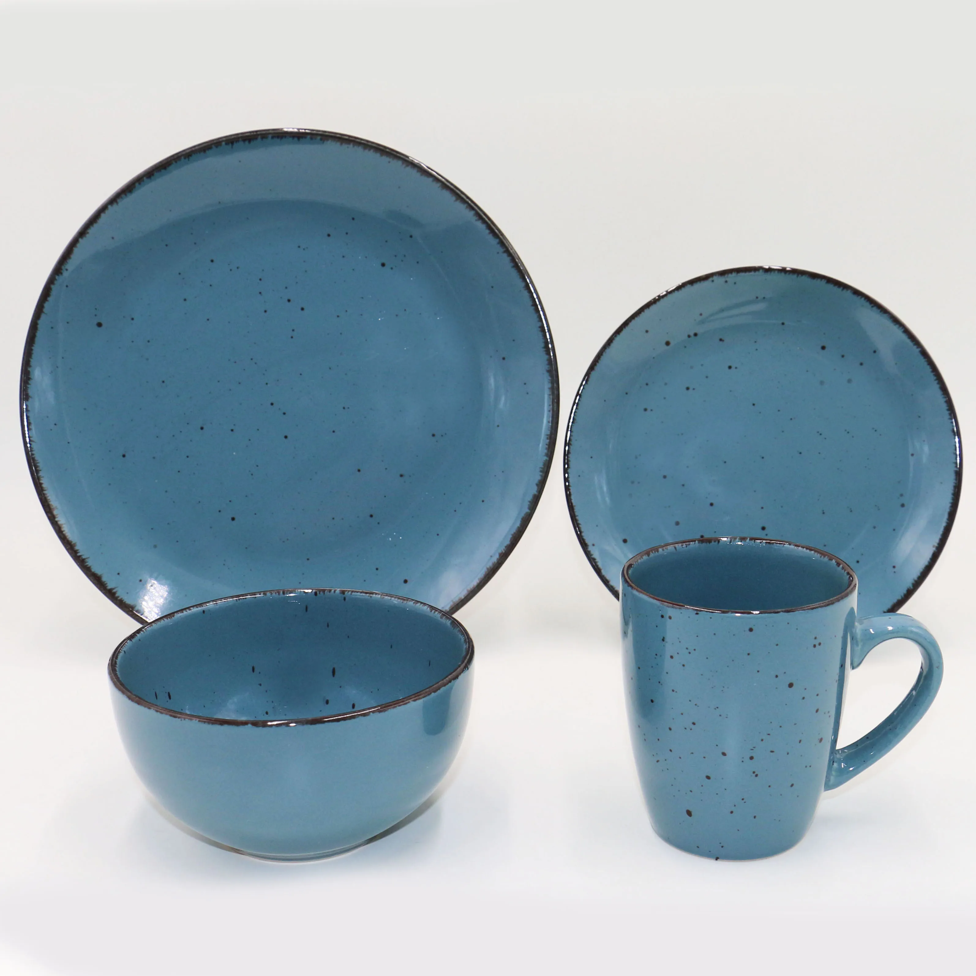 Solid Color with Dots Stoneware Dinner Set with Brown Rim for 4 Person
