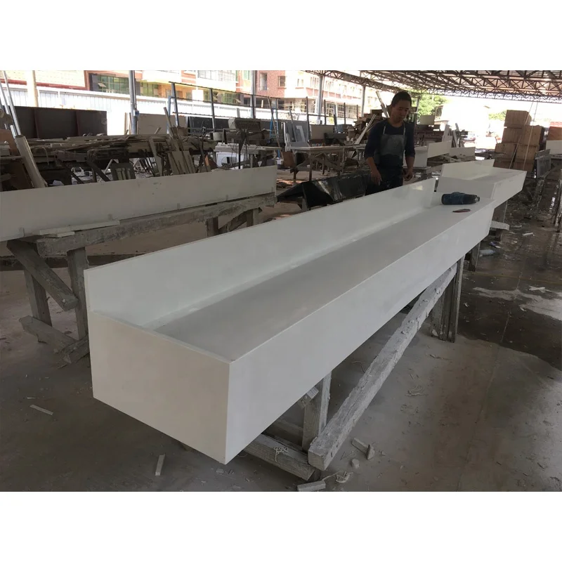 Manual Artificial Stone Long Durable Bathroom Trough Sinks with Faucets