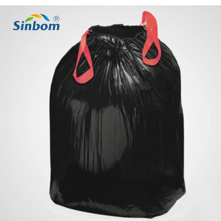 big black plastic trash bag drawstring