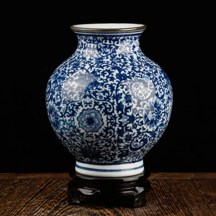 中国　花瓶 中国手工蓝白瓷花瓶与联锁分支莲花设计| Alibaba.com