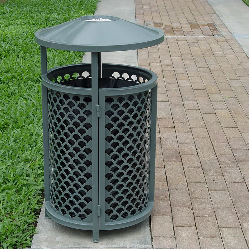 Slat Trash Can General Waste Bin Waste Containers Prices Decorative Metal Outdoor Iron Manufacturer Acceptable Customized Round