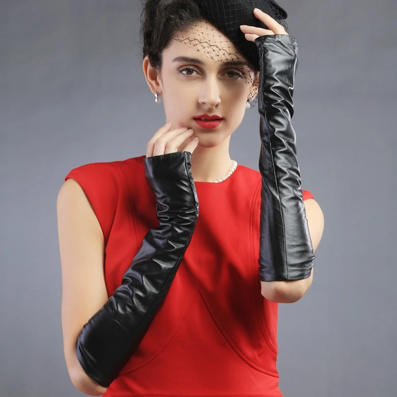 Fashion Black Fingerless Leather Gloves for Women