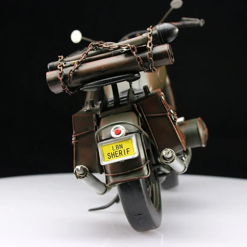 Vintage Metal Motorcycle Model - Antique Imitation Military Decor
