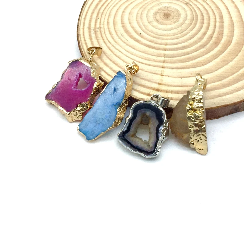 Wholesale Gold Bezel Setting Crystal Druzy Geode Agate Gemstone