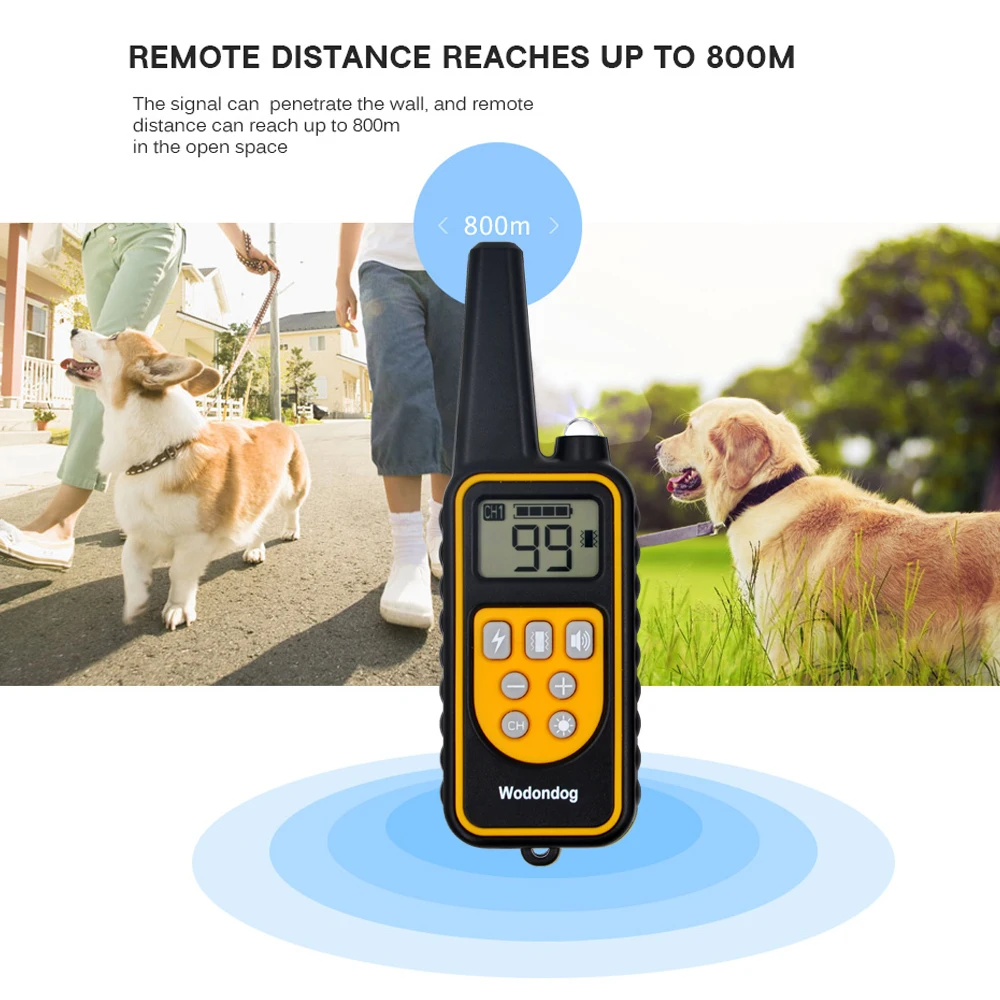 WODONDOG Rechargeable and Waterproof IP7 800m Remote Dog Training Collar  with Leather Collar