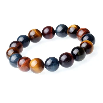 Relax Anxiety Crystal Beaded Triple Protection Jewelry Tiger Eye Stone Gemstone Beads Bracelet for Men Women