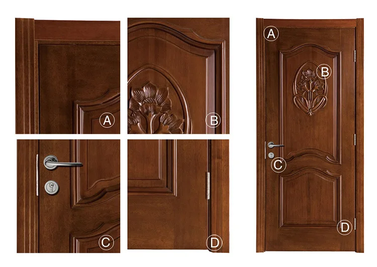 Modern Simple Design Solid Wood Panel Flower Carving Timber Door