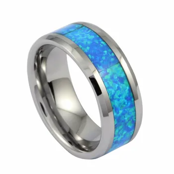 mexican opal jewelry blue opal inlay 8mm tungsten carbide blank ring