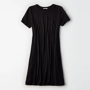 Women's Casual Solid Crew Neck Mini Dress Breathable Chiffon Viscose Short Sleeve Loose Silhouette Natural Waistline