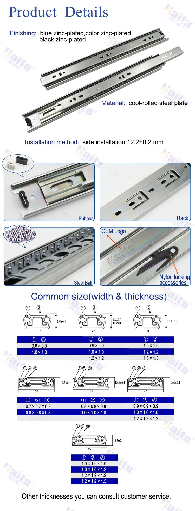 Electrical Drawer Slides Anti Tilt Ball Bearing 45mm Drawer Slide Rail