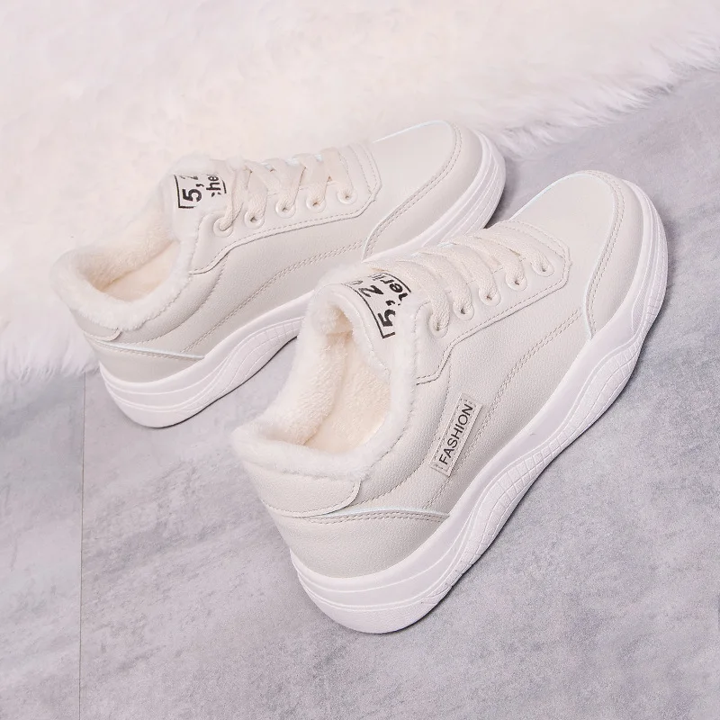 Оптовая продажа, китайские уличные зимние кроссовки для молодых женщин, повседневные кроссовки из ПУ кожи с плоской подошвой
