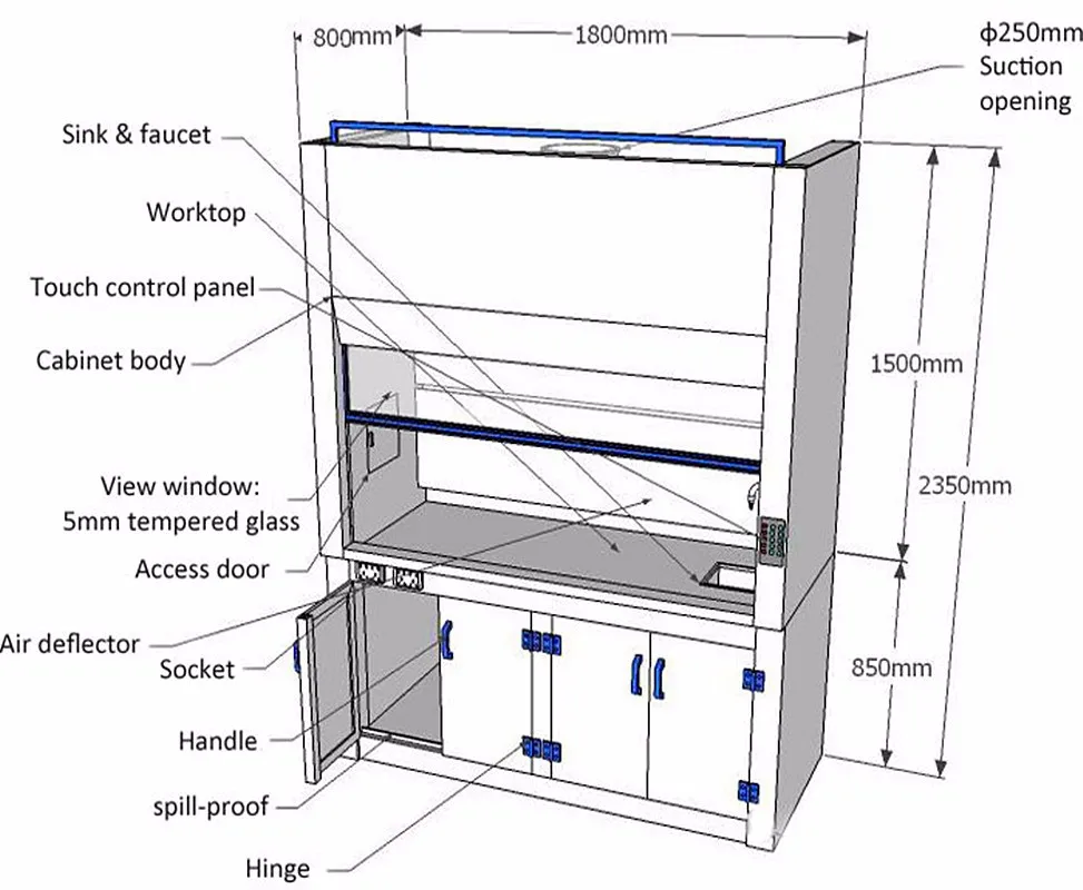 Medical Lab Equipment Horizontal Laminar Air Flow Acid Resistant Fume