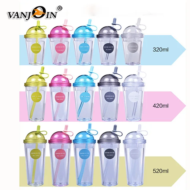 Новый дизайн высокая рекламная пластиковая соломенная чашка для сока с двойными