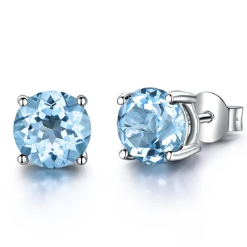 Fashion zircon sky blue stud earring round 925 sterling sliver gemstone earring for women