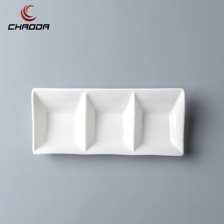 Sauce Dish 3 Compartment Divided Dipping Sauce Bowls Ceramic Divided Plates Buy Rectangular