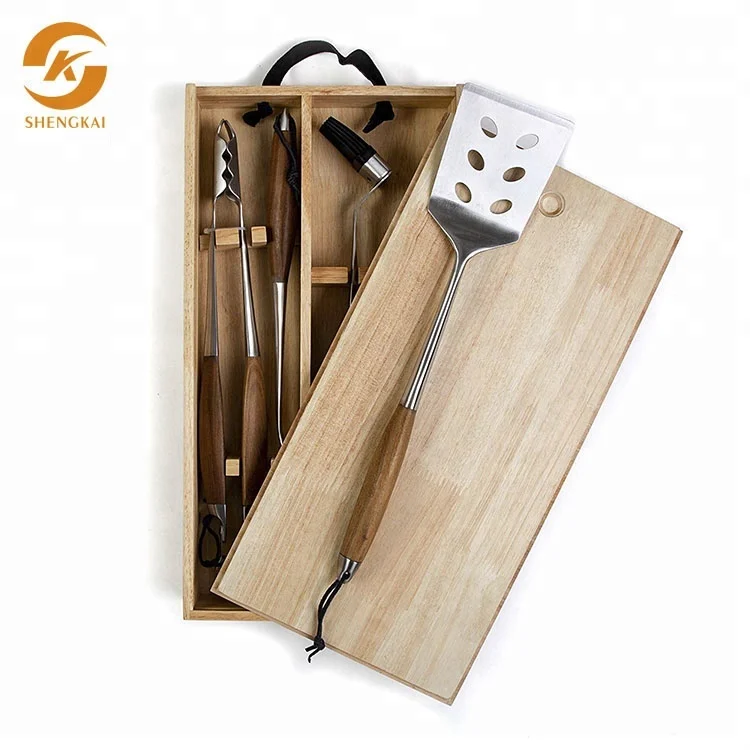 Deluxe Rose Wood BBQ Tool Set BBQ  Grill Tools Set Barbecue Accessory Barbecue Kit With Wooden Box for Bbq Grill Covers