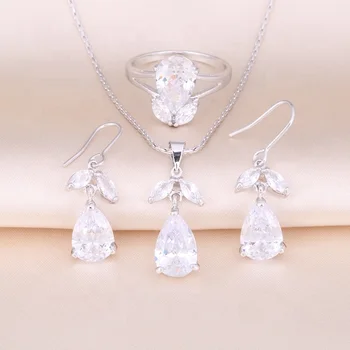 wholesale fashion jewelry 2019 bridal wedding white gold cubic zirconia jewelry set
