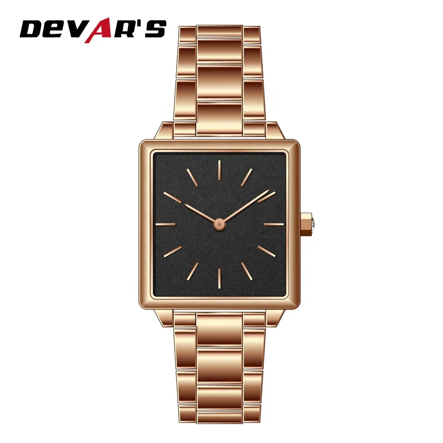 Black Dial and Strap square Shape Stainless Steel Watch 3 Atm Water Resistant