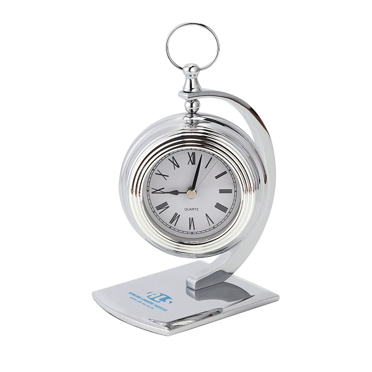 Fancy Design Gift Metal Silver  Logo Custom Desktop Clock