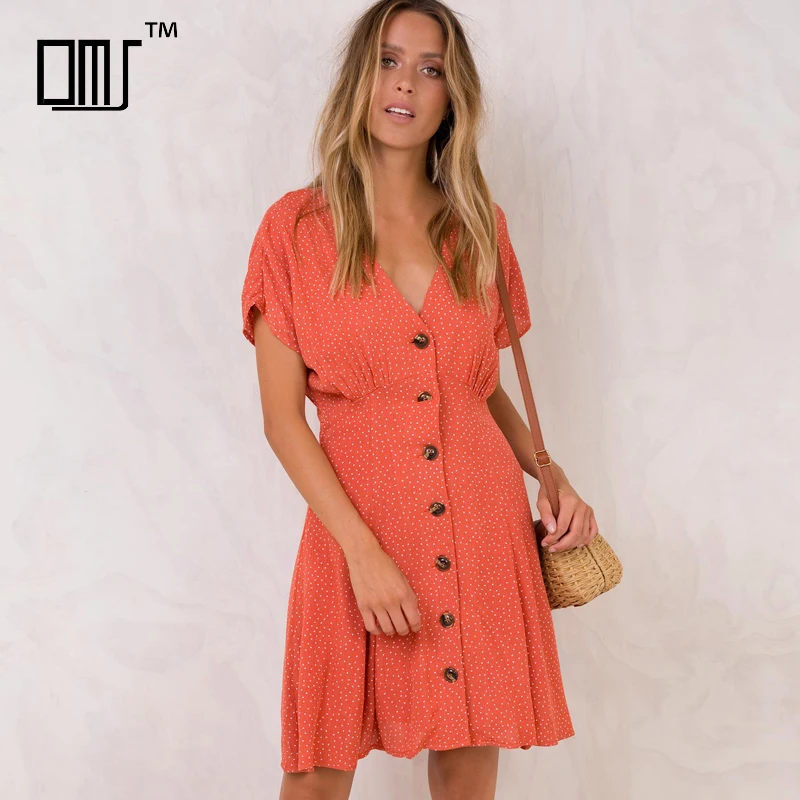 Button Down Front Printed Dresses Women 