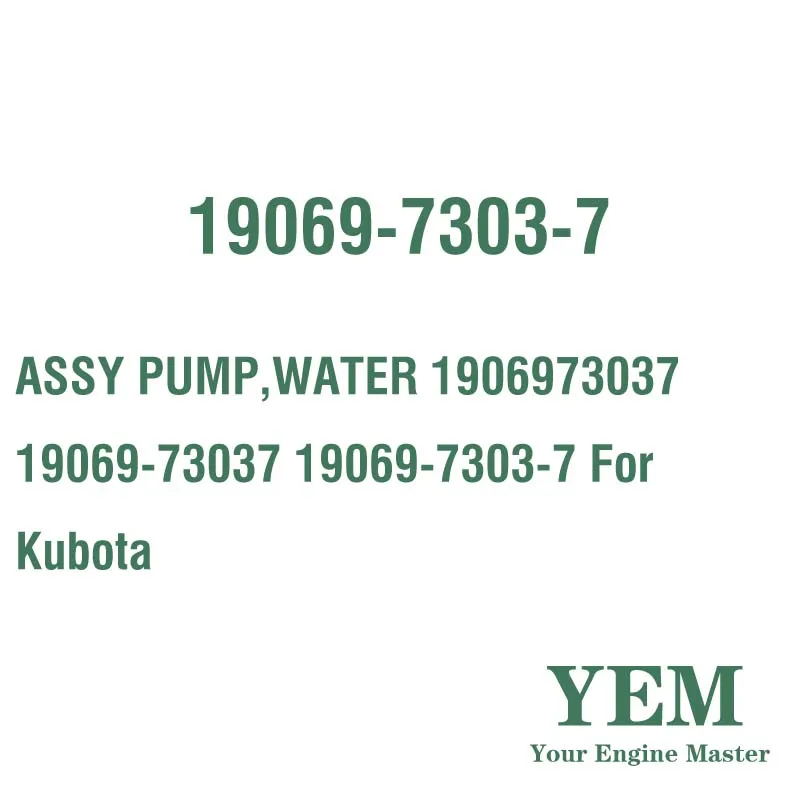 ASSY PUMP WATER 1906973037 19069-73037 19069-7303-7 for Kubota Engine Parts