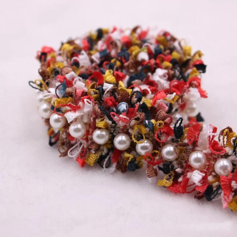New Popular Handmade Border Beaded French Lace Pearl 3d Embroidered Appliques Polyester Opp Bag Fashion Water Soluble Knitted