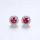 CZCITY Ruby Earrings Gemstone Jewelry Halo Stud Flower Women Stud Earring Wholesale