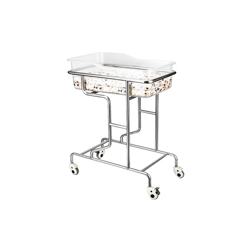 Mobile Clear Metal Hospital Furniture Acrylic Bassinet Trolley