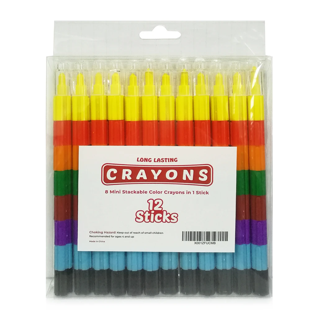 Stacking Crayons, 12 Pack 12 Colors Stackable Buildable Square Drawing  Crayons