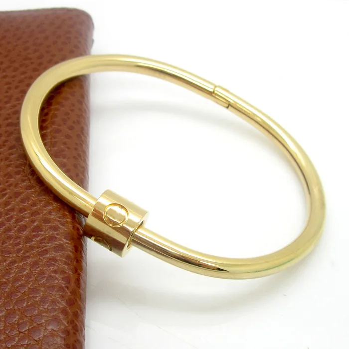 Screw Pattern Love Forever Couple Silver Gold Rose Color Stainless Steel Bangle Bracelet