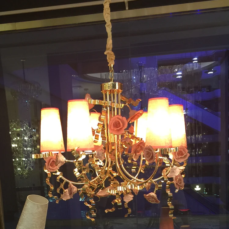Люстра с золотым цветком роскошная цветная Подвесная лампа керамическими цветами для марокканских вилл