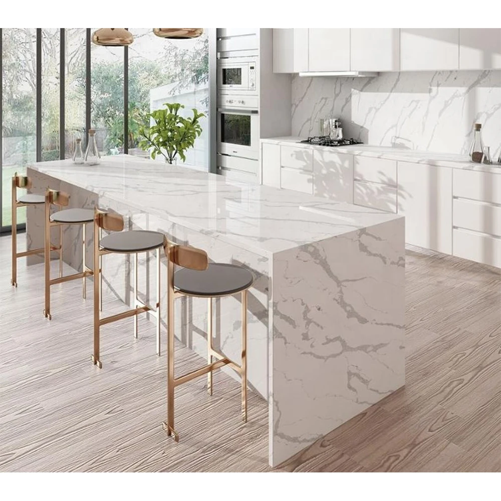 Customized Kitchen Artificial Stone Quartz Calacatta Kitchen Countertop 