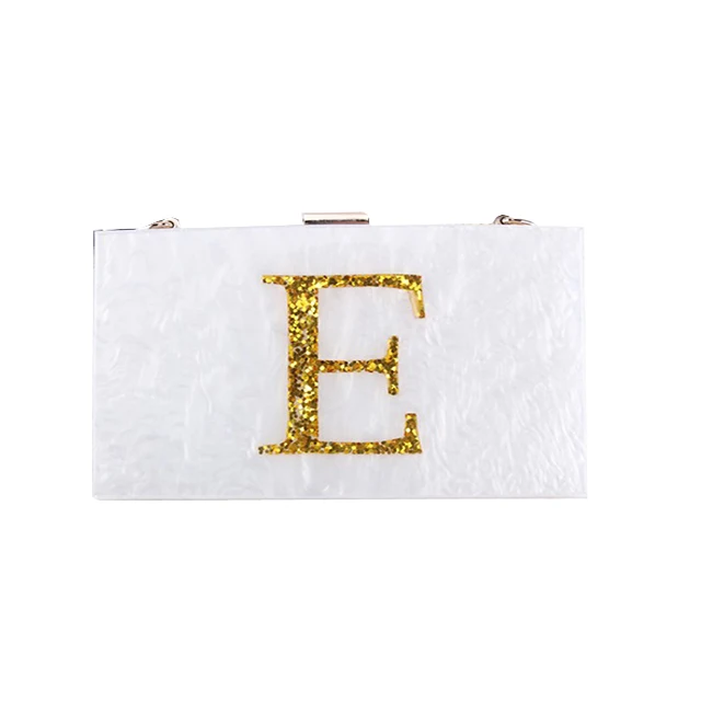 Hot sale OEM acrylic clutch bag personal name customized evening bag chains bag