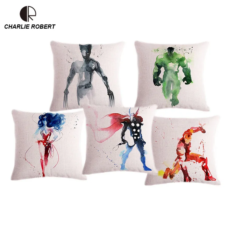 Dc Comics Marvel Superheroes Series Watercolor Theme Dc Comics Marvel Superheroes Series Watercolor Theme Printed Cushion Pillow Cover For Home Decor