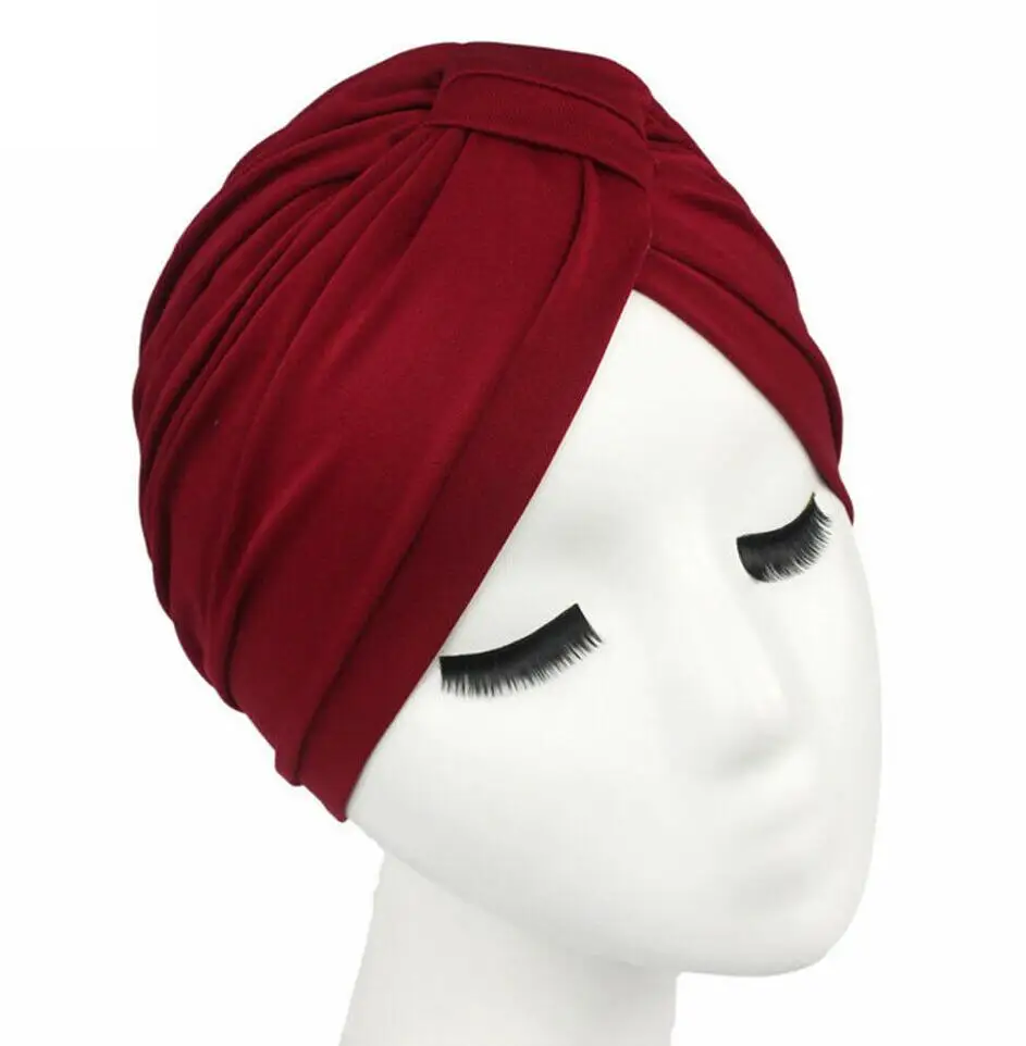 Women Stretchable Chemo Pleated Turban Hat Indian Head Wrap Hijab Cap