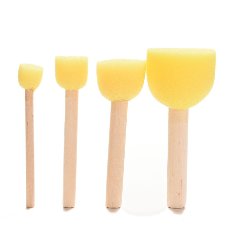 4PCS Sponge yellow Paint Brush Wooden Handle Painting Graffiti Kids DIY Doodle Toys Art Children Tool