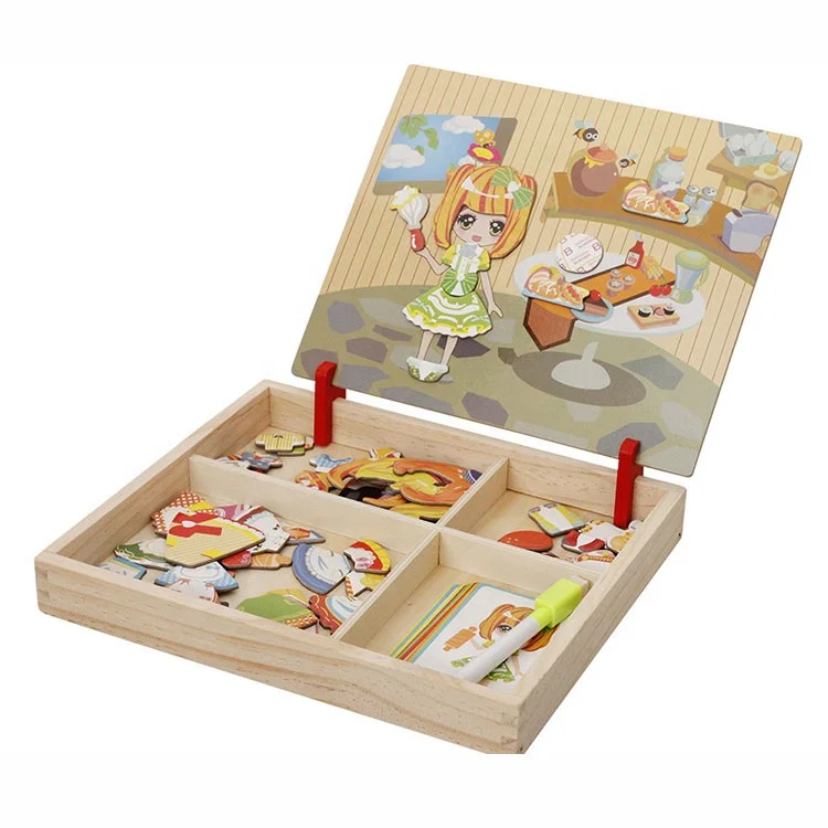 Multifunction Dry Scene Magnet Puzzles Game Set 3D Clown Puzzle Educational Children Wooden Magnetic Block Puzzle Toys