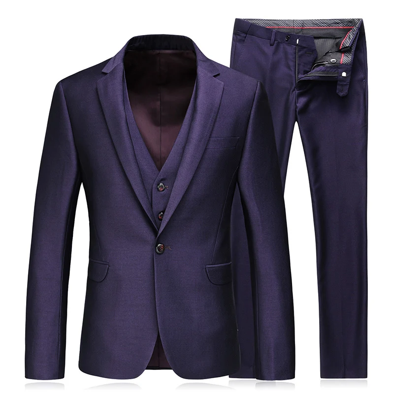 purple color 3 piece suit