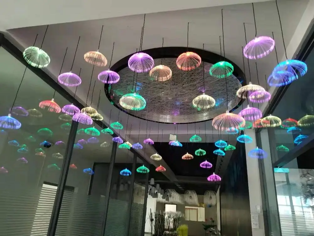 屋外光ファイバー照明シャンデリアクラゲペンダントランプ、DMX 512