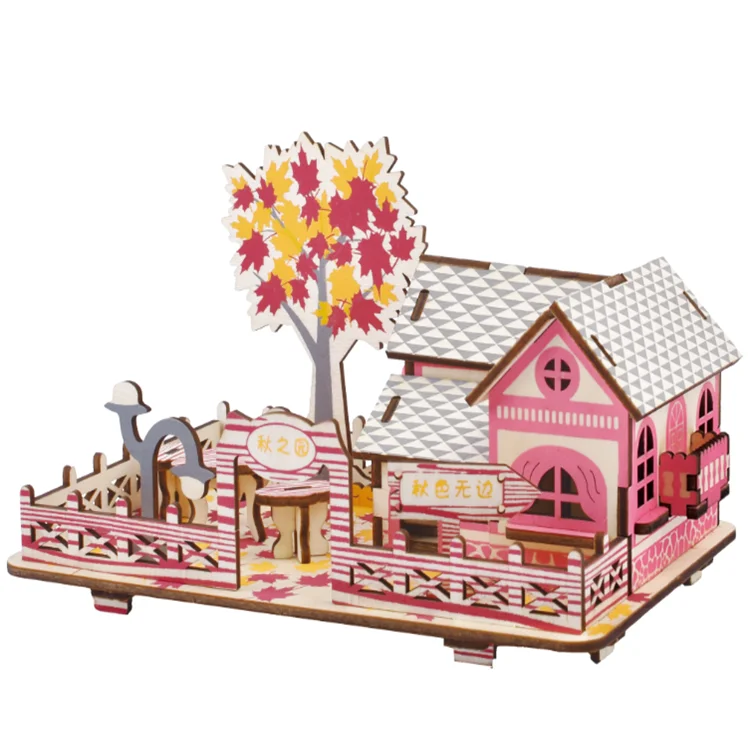 3d modelo de madeira diy puzzle brinquedo presente do miúdo montar casa  sonho rosa villa jogo madeira woodcraft construção kit presente aniversário  1 conjunto - AliExpress
