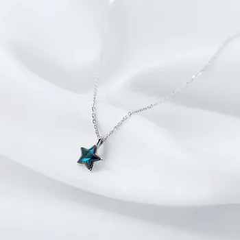 Fashion Jewelry Women's Accessories 925 Sterling Silver Jewelry Star Necklace Small Fresh Blue Diamond Crystal Necklace