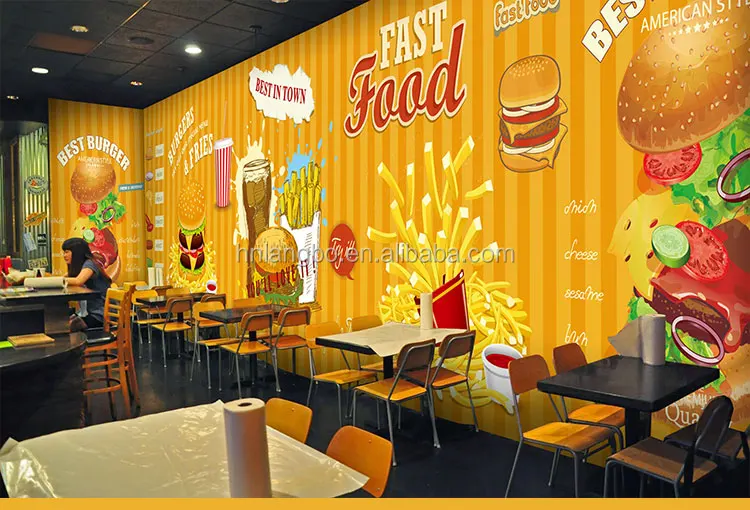 Custom Text Food 3D American Fast Food Mural Wallpaper Chicken Doner Kebab  Snack Bar Restaurant Industrial Decor Wall Paper 3D