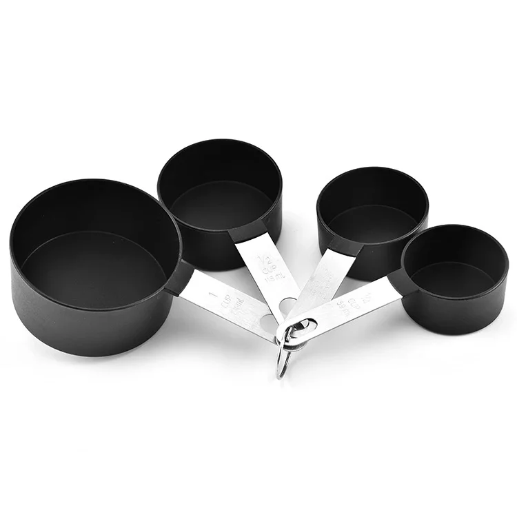 Kitchen Gadgets Stackable 8-piece Black Plastic Measuring Cups and Measuring Spoon Set with Stainless Steel Handle