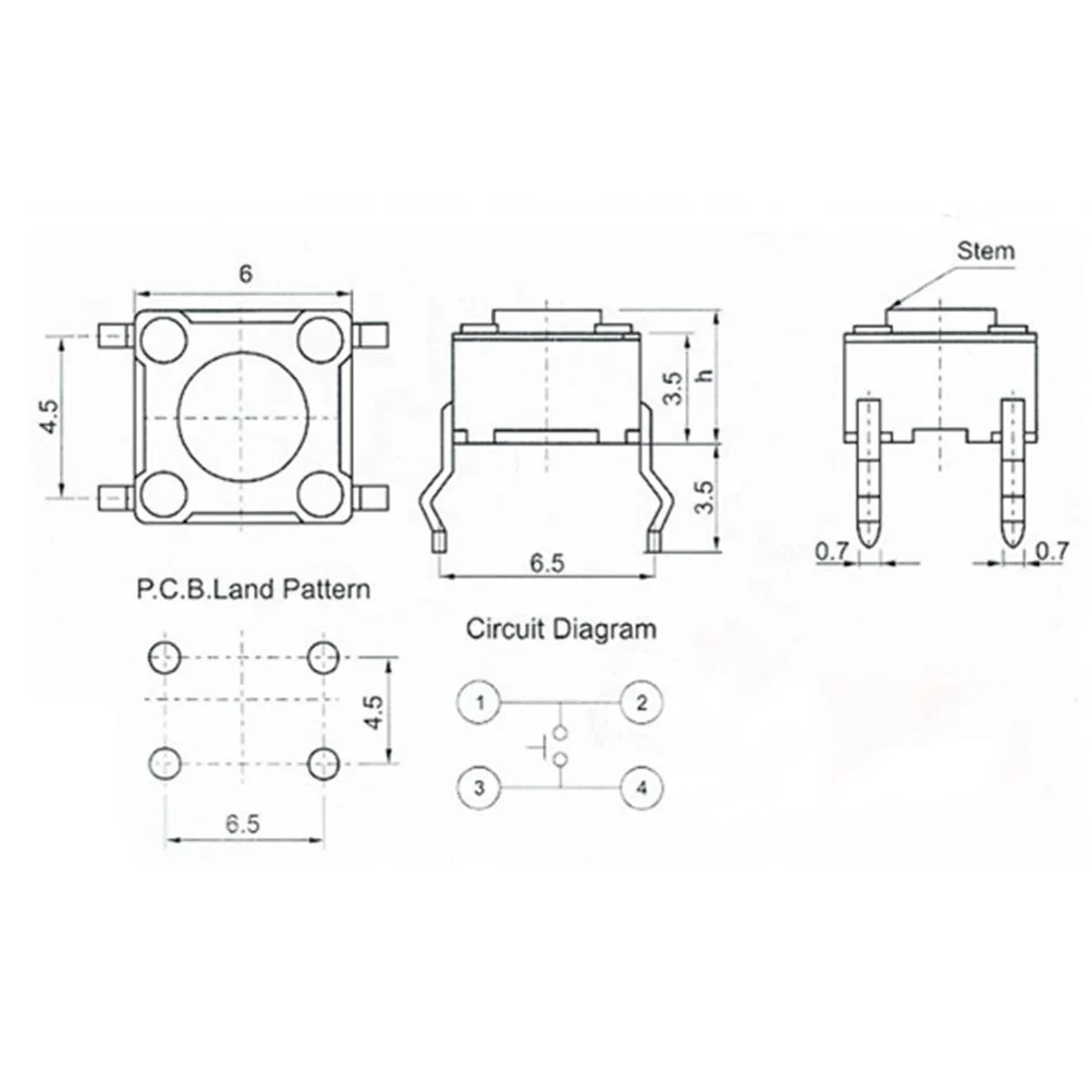 Tactile Push Button Switch Tact Switch 6X6X5mm 4P DIP for Arduino Normally open
